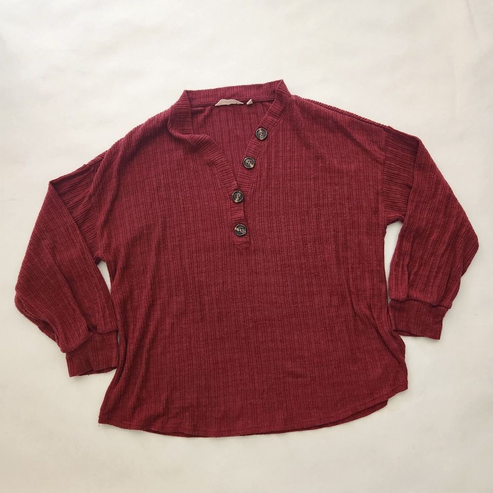 Soft Surroundings Cotton Blend Pullover‎ Tunic Top Size Large Maroon Big Buttons